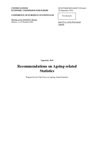 Recommendations on Ageing-related Statistics