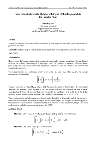 Some Estimates below the Modulus of Integrals of Real Polynomials in the Complex Plane
