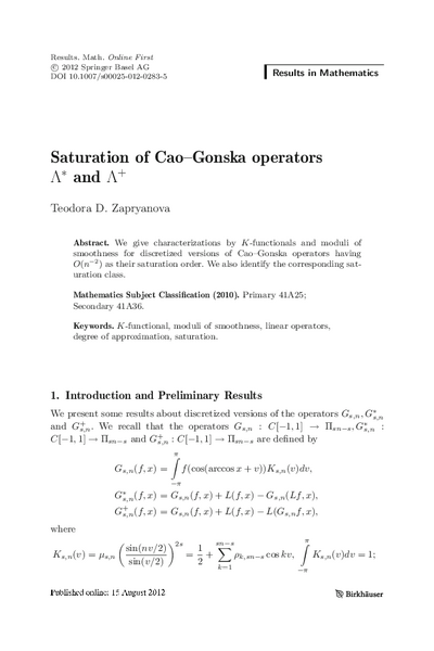 Saturation of Cao-Gonska Operators I >* and I >(+)