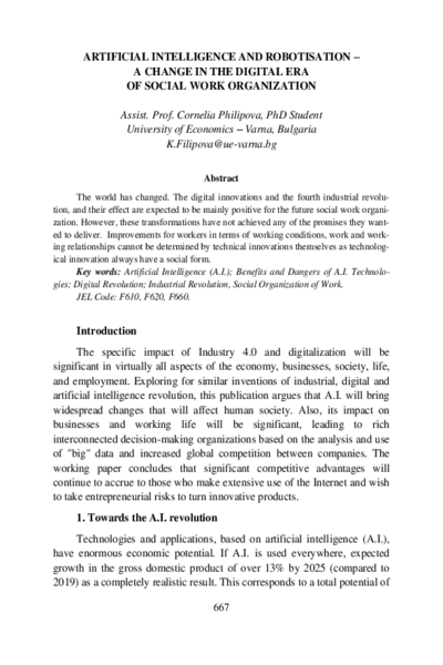 Artificial Intelligence and Robotisation - a Change in the Digital Era of Social Work Organization