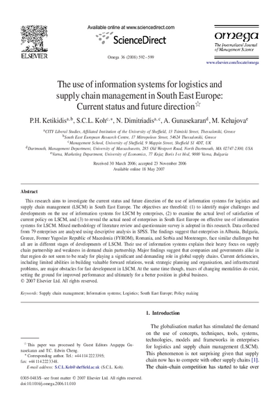 The Use of Information Systems for Logistics and Supply Chain Management in South East Europe