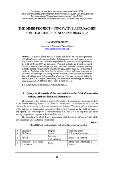 The DIMBI Project - Innovative Approaches for Teaching Business Informatics