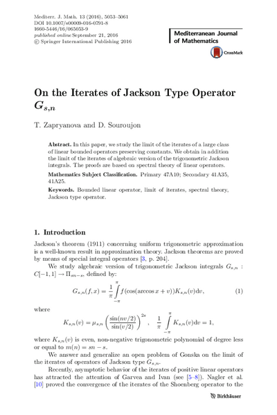 On the Iterates of Jackson Type Operator Gs,n