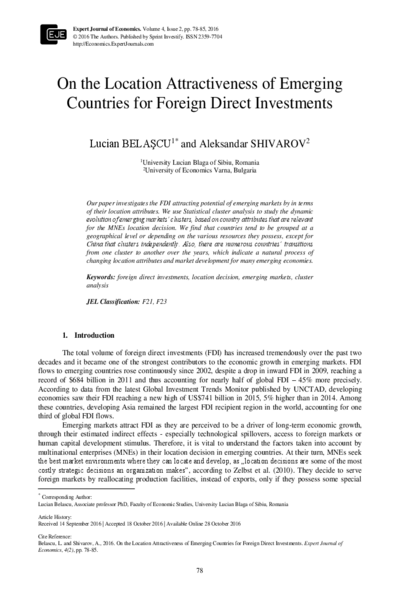 On the Location Attractiveness of Emerging Countries for Foreign Direct Investments