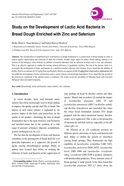 Study on the Development of Lactic Acid Bacteria in Bread Dough Enriched with Zinc and Selenium