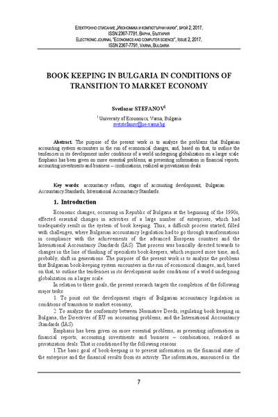 Book Keeping in Bulgaria in Conditions of Transition to Market Economy