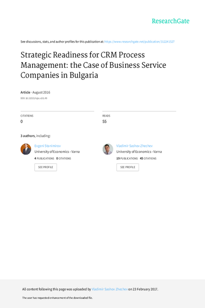 Strategic Readiness for CRM Process Management: the Case of Business Service Companies in Bulgaria