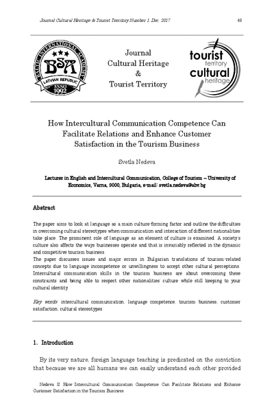 How Intercultural Communication Competence Can Facilitate Relations and Enhance Customer Satisfaction in the Tourism Business