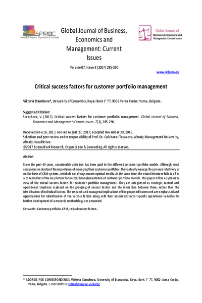 Critical Success Factors for Customer Portfolio Management