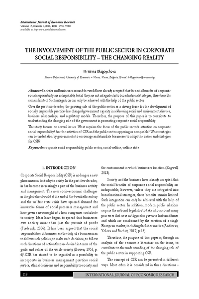 The Involvement of the Public Sector in Corporate Social Responsibility - the Changing Reality