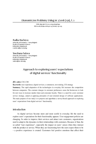 Approach to Exploring Users’ Expectations of Digital Services’ Functionality