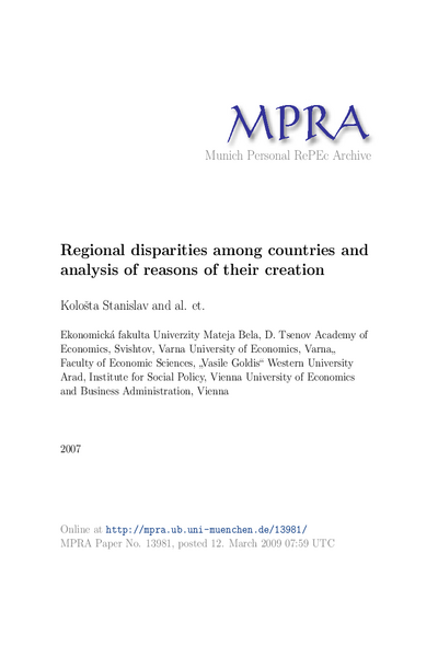 Regional Disparities Among Countries and Analysis of Reasons of their Creation