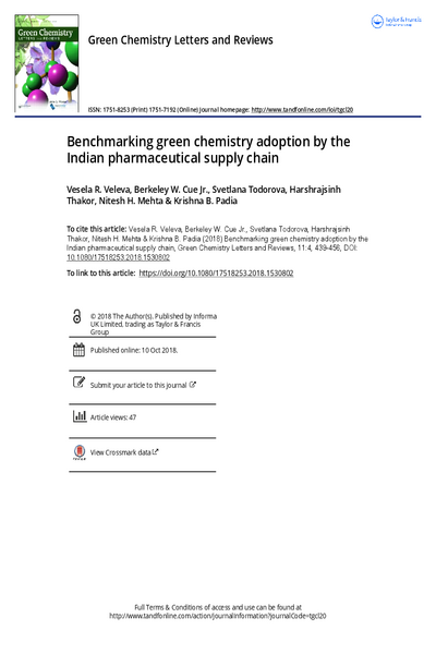 Benchmarking Green Chemistry Adoption by the Indian Pharmaceutical Supply Chain