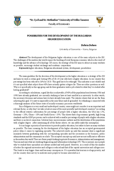 Possibilities for the Development of the Bulgarian Higher Education