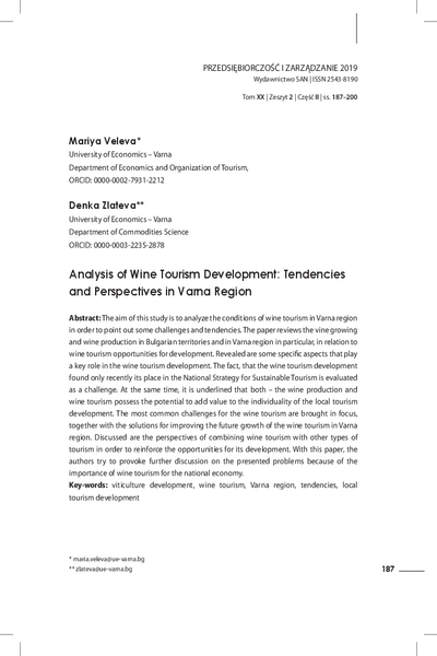 Analysis of Wine Tourism Development: Tendencies and Perspectives in Varna Region