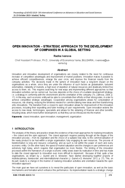 Open Innovation - Strategic Approach to the Development of Companies in a Global Setting