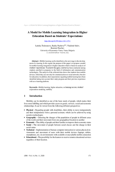 A Model for Mobile Learning Integration in Higher Education Based on Students’ Expectations