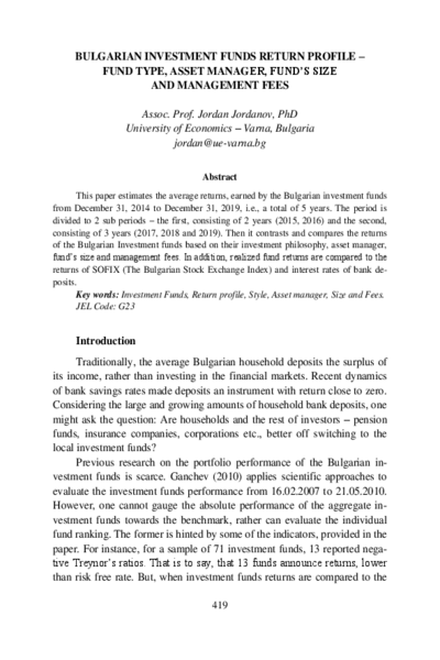 Bulgarian Investment Funds Return Profile - Fund Type, Asset Manager, Fund’s Size and Management Fees