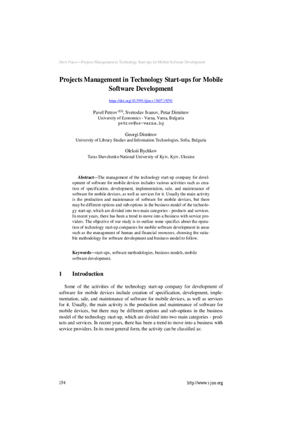 Projects Management in Technology Start-ups for Mobile Software Development