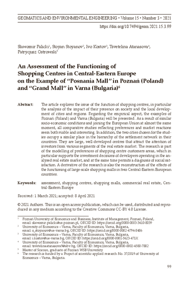 An Assessment of the Functioning of Shopping Centres in Central-Eastern Europe on the Example of “Posnania Mall” in Poznan (Poland) and “Grand Mall” in Varna (Bulgaria)