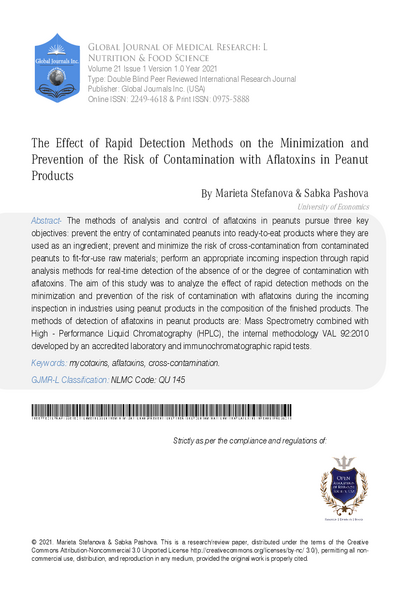 The Effect of Rapid Detection Methods on the Minimization and Prevention of the  Risk of Contamination with Aflatoxins in Peanut Products