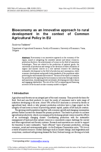 Bioeconomy as an Innovative Approach to Rural Development in the Context of Common Agricultural Policy in EU