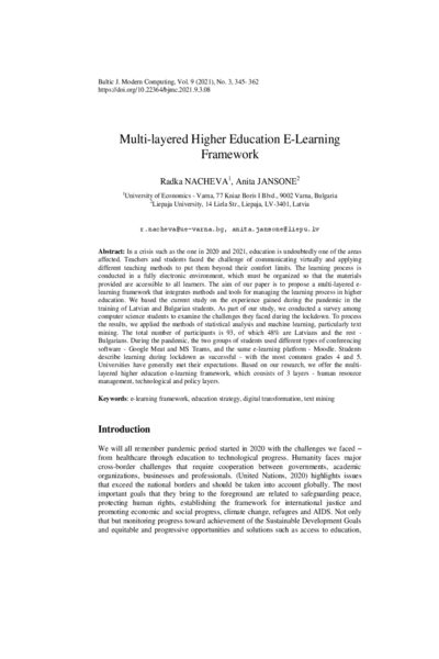 Multi-layered Higher Education E-Learning Framework