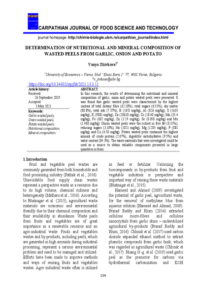 Determination of Nutritional and Mineral Composition of Wasted Peels From Garlic, Onion and Potato