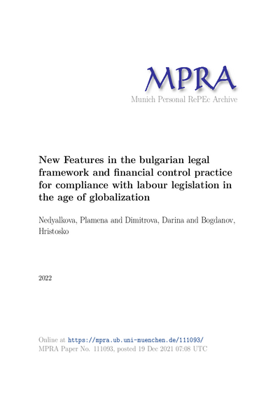 New Features in the Bulgarian Legal Framework and Financial Control Practice for Compliance with Labour Legislation in the Age of Globalization