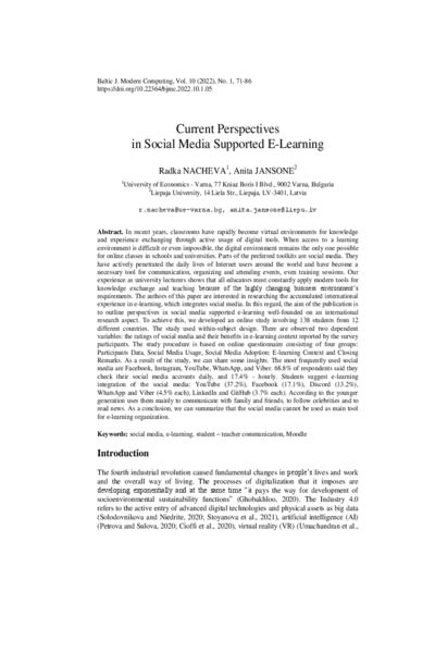 Current Perspectives in Social Media Supported E-Learning