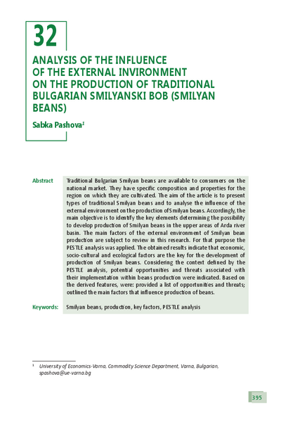 Analysis of the Influence of the External Invironment on the Production of Traditional Bulgarian Smilyanski Bob (Smilyan Beans)