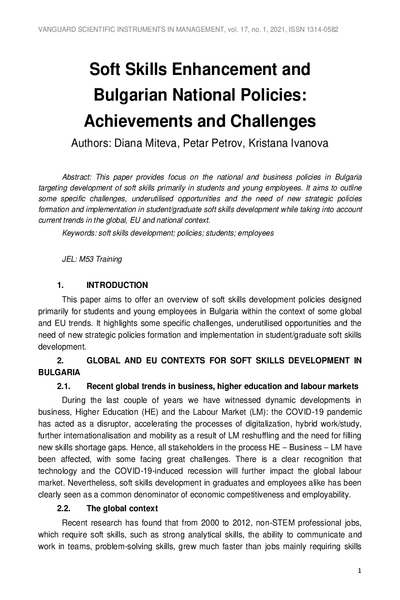 Soft Skills Enhancement and Bulgarian National Policies: Achievements and Challenges