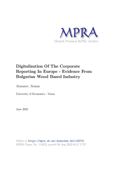 Digitalization of the Corporate Reporting in Europe - Evidence from Bulgarian Wood Based Industry