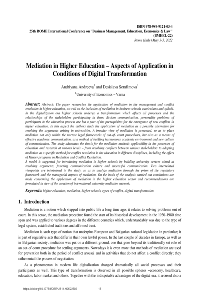 Mediation in Higher Education - Aspects of Application in Conditions of Digital Transformation