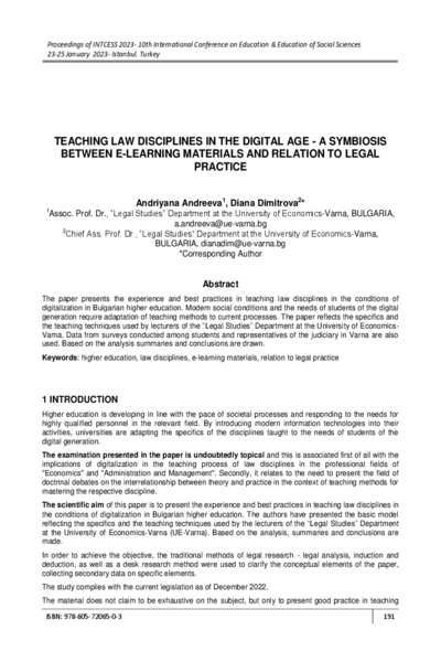 Teaching Law Disciplines in the Digital Age - a Symbiosis Between E-Learning Materials and Relation to Legal Practice