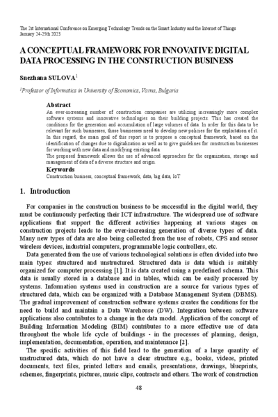 A Conceptual Framework for Innovative Digital Data Processing in the Construction Business