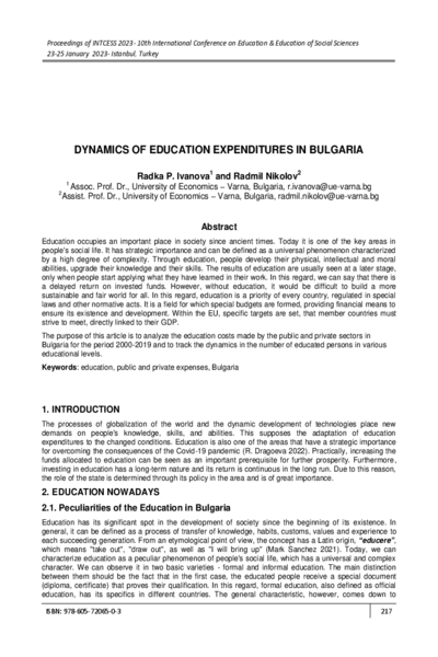 Dynamics of Education Expenditures in Bulgaria