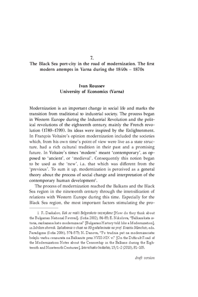 The Black Sea Port-City in the Road of Modernization. The First Modern Attempts in Varna during the 1840s-1870s