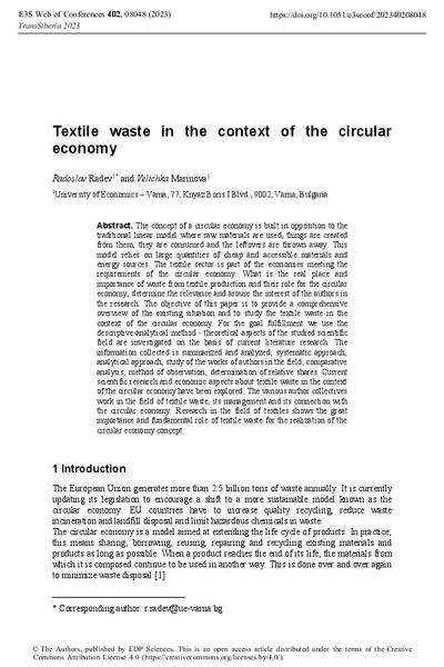 Textile Waste in the Context of the Circular Economy