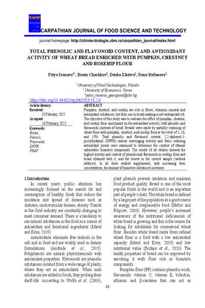 Total Phenolic and Flavonoid Content, and Antioxidant Activity of Wheat Bread Enriched with Pumpkin, Chestnut and Rosehip Flour