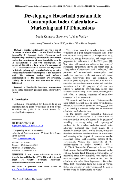 Developing a Household Sustainable Consumption Index Calculator - Marketing and IT Dimensions