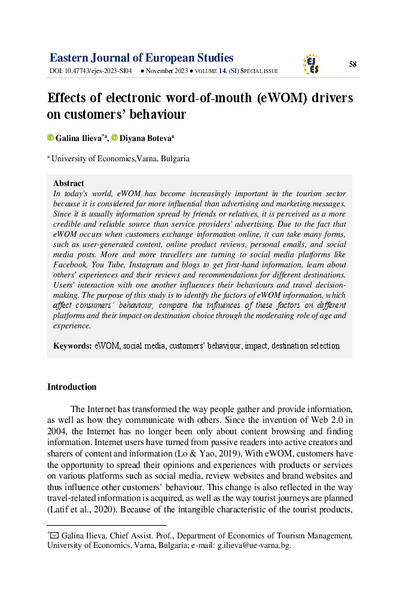 Effects of Electronic Word-of-Mouth (eWOM) Drivers on Customers’ Behaviour