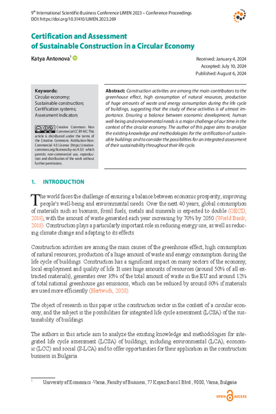 Certification and Assessment of Sustainable Construction in a Circular Economy