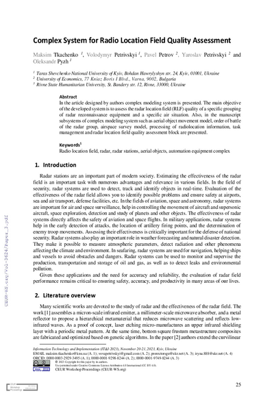 Complex System for Radio Location Field Quality Assessment