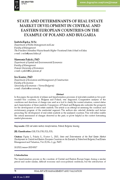 State and Determinants of Real Estate Market Development in Central and Eastern European Countries on the Example of Poland and Bulgaria