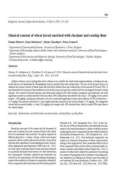 Mineral Content of Wheat Bread Enriched with Chestnut and Rosehip Flour