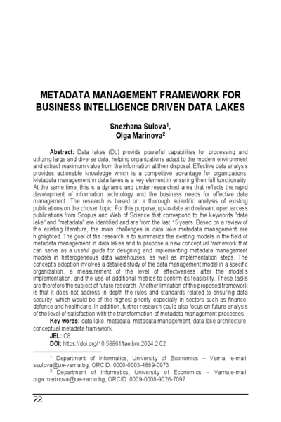 Metadata Management Framework for Business Intelligence Driven Data Lakes