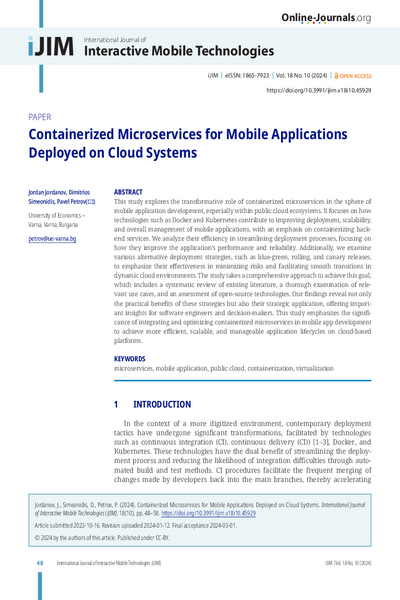 Containerized Microservices for Mobile Applications Deployed on Cloud Systems