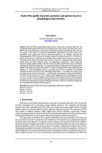 Study of the Quality of Peaches, Nectarines and Apricots Based on Morphological Characteristics