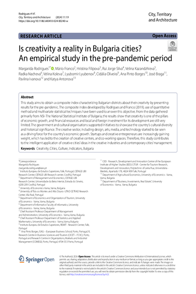 Is Creativity A Reality in Bulgaria Cities? An Empirical Study in the Pre-pandemic Period